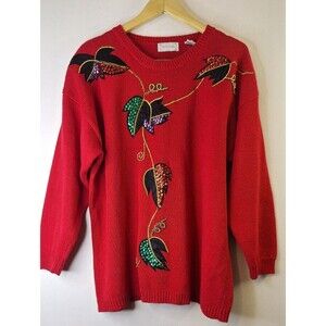 Vtg‎ COMBINATIONS Cable Knit Sweater Women Plus 18W Holiday Retro Party Coquette